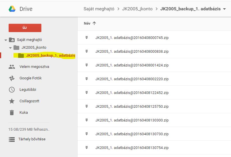 Google Drive jKontó könyvtára